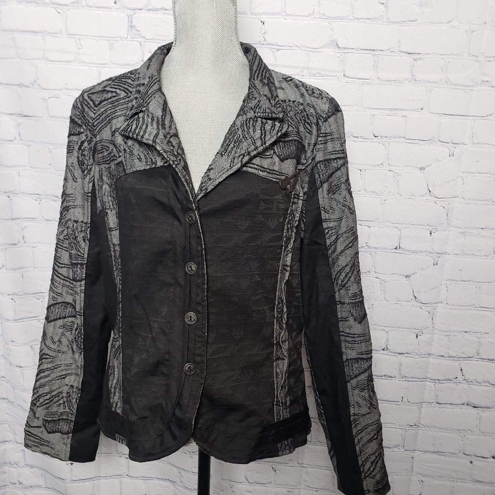 Vassalli Made in Italy designer Jacket Blazer size 14 Black Gray Herringbone